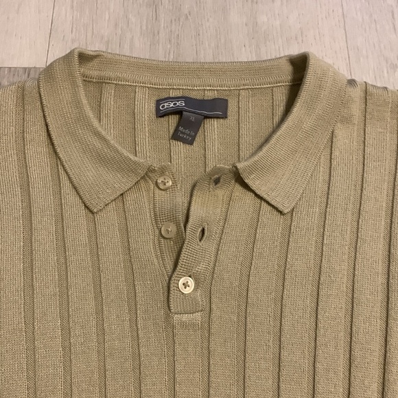 ASOS‎ Design Men’s Muscle Fit Knit Polo Ribbed Short Sleeve tan size XL fitted - Picture 1 of 9